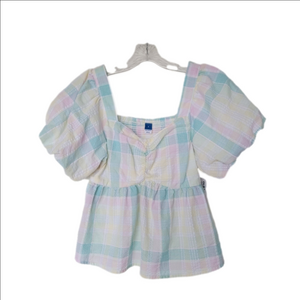 Pastel Plaid Puff Sleeve Top